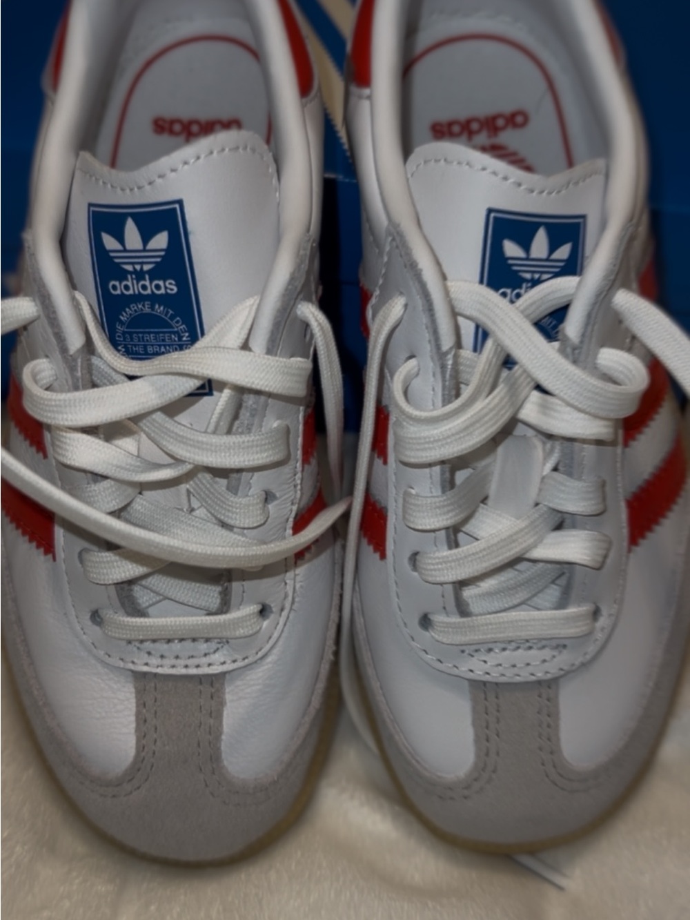 adidas Kids White Sneakers with Red Stripes